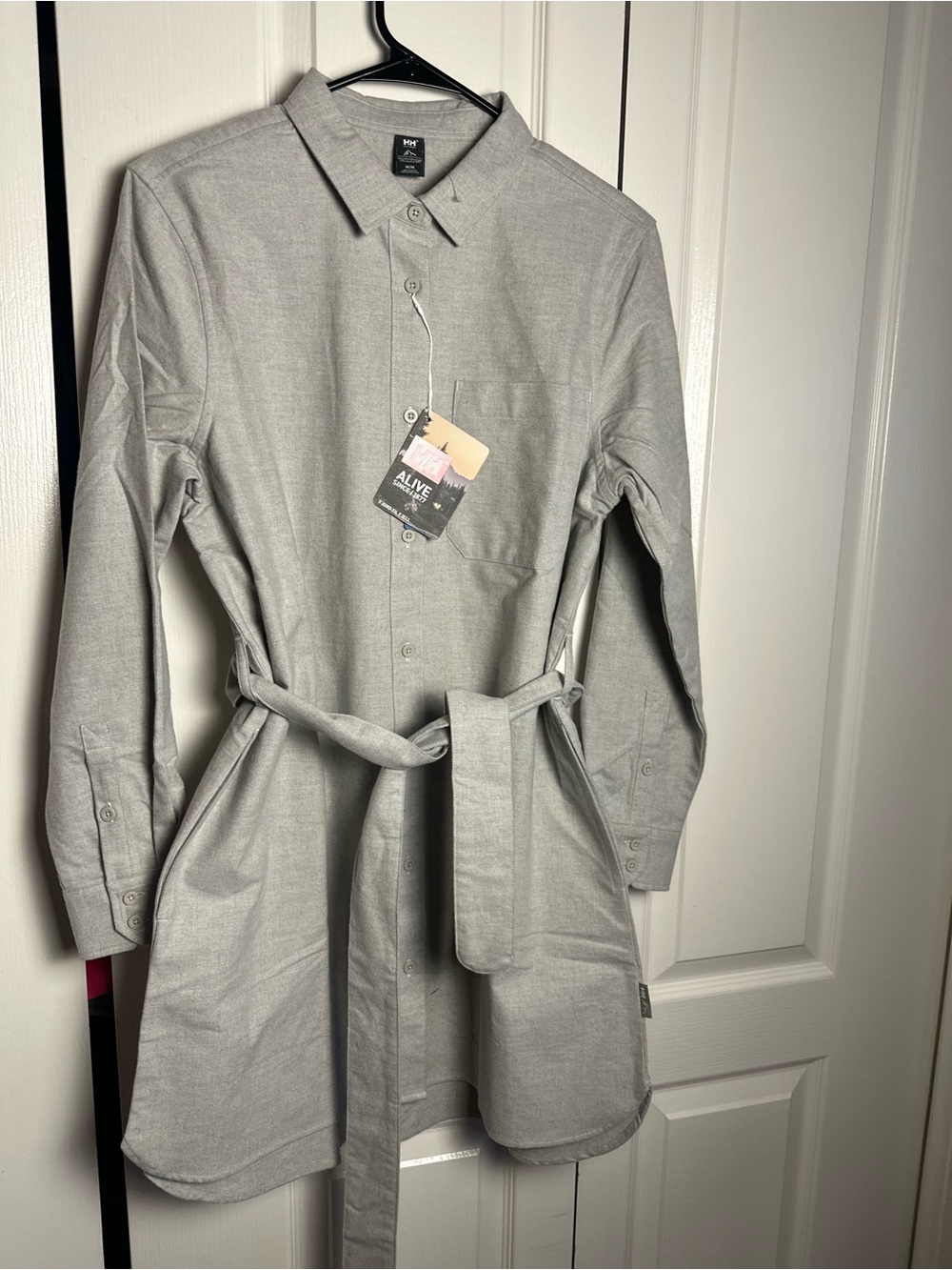 Helly Hansen Light Gray Shirt Dress with Waist Tie